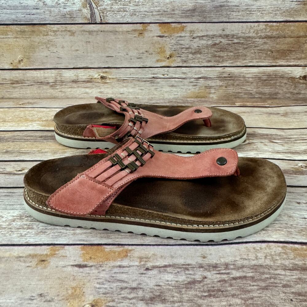 Taos Womens Salmon Bruschetta Pink Leather Stupendous Slip On Sandals 9